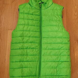 H&M Puffer Vest Youth 10-12 Unisex Green Full Zip Up Blue Interior Sport Line